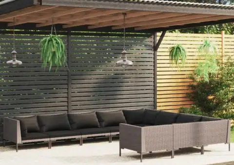 Set mobilier de grădină cu perne,10 piese,gri închis, poliratan - 1/5