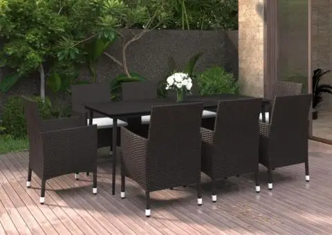 Set mobilier de grădină cu perne, 9 piese, poliratan și sticlă - 1/5