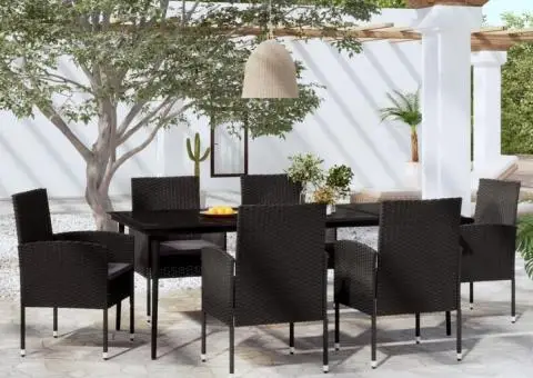 Set de servit masa pentru grădină, 7 piese, negru - 1/5