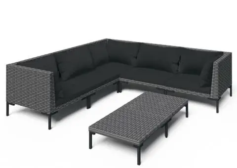 Set de mobilier de grădină & perne 6 piese gri închis poliratan - 2/5