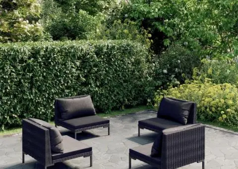 Set mobilier de grădină cu perne 4 piese gri închis poliratan - 1/5