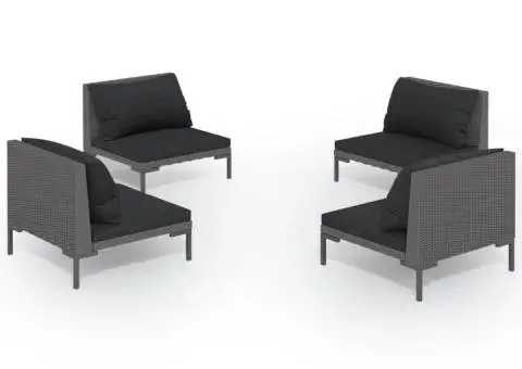 Set mobilier de grădină cu perne 4 piese gri închis poliratan - 2/5