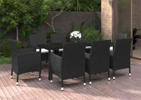 Set mobilier de grădină cu perne, 9 piese, poliratan și sticlă - 1/5