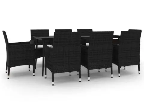 Set mobilier de grădină cu perne, 9 piese, poliratan și sticlă - 2/5