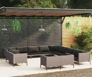 vidaXL Set mobilier de grădină cu perne 13 piese gri închis poliratan