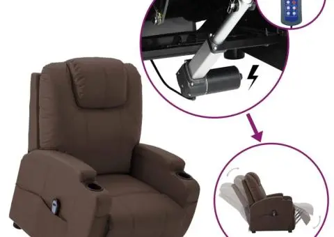 Fotoliu cu ridicare pe verticală, maro, piele ecologică - 1/5