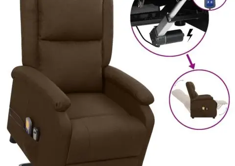 Fotoliu de masaj cu ridicare, maro închis, material textil - 1/5