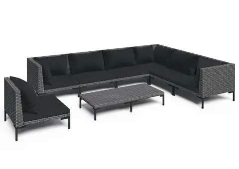 Set mobilier de grădină cu perne, 8 piese,gri închis, poliratan - 2/5