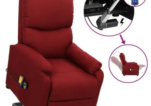 Fotoliu de masaj cu ridicare, roșu vin, material textil - 1/5