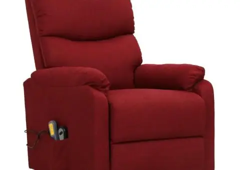 Fotoliu de masaj cu ridicare, roșu vin, material textil - 3/5