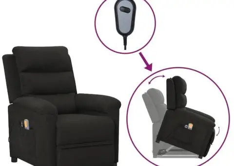 Fotoliu de masaj cu ridicare, negru, material textil - 1/5