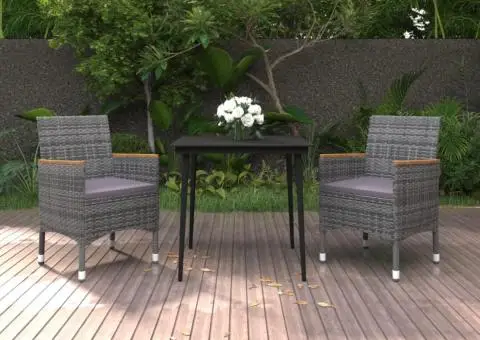 Set mobilier de grădină cu perne, 3 piese, poliratan și sticlă - 1/5