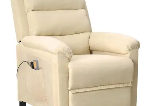 Fotoliu de masaj cu ridicare, crem, material textil - 2/5
