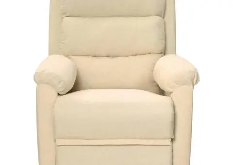 Fotoliu de masaj cu ridicare, crem, material textil - 3/5