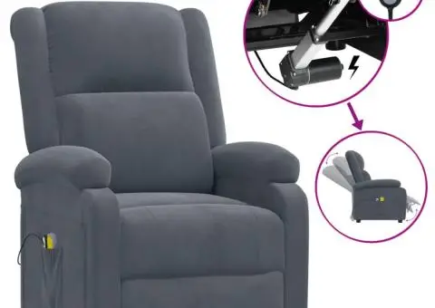 Fotoliu de masaj electric, gri închis, catifea - 2/5