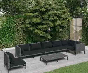 vidaXL Set mobilier de grădină cu perne 8 piese gri închis poliratan
