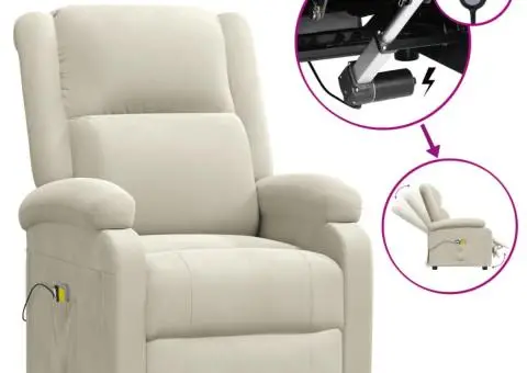 Fotoliu de masaj electric, crem, catifea - 2/5