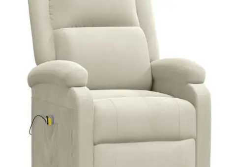Fotoliu de masaj electric, crem, catifea - 3/5