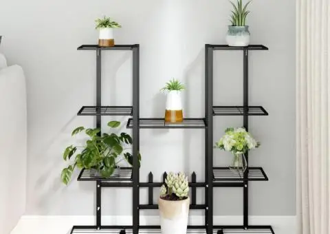 Suport pentru flori cu roți, 94,5x24,5x91,5 cm, negru, fier - 1/5