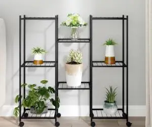 vidaXL Suport pentru flori cu roți, 83x25x83,5 cm, negru, fier