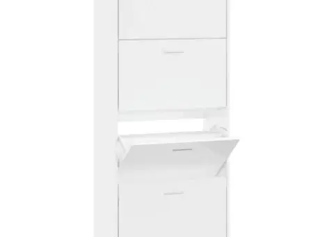 Pantofar, alb extralucios, 63x24x147 cm, lemn compozit - 2/5