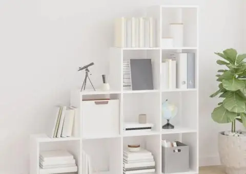 Bibliotecă în trepte, alb extralucios, 142 cm, lemn compozit - 1/5