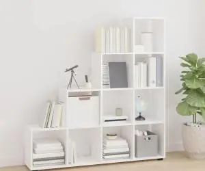 vidaXL Bibliotecă în trepte, alb extralucios, 142 cm, lemn compozit