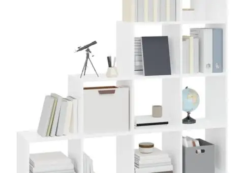 Bibliotecă în trepte, alb extralucios, 142 cm, lemn compozit - 3/5