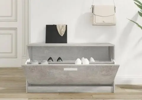 Bancheta pantofar, gri beton, 80x24x45 cm, lemn compozit - 3/5