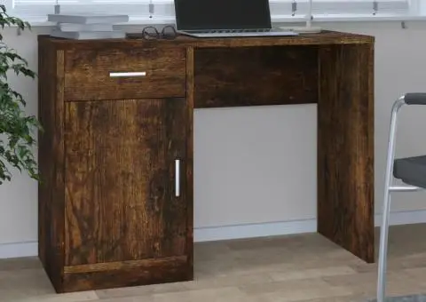 Birou cu sertar și dulap, stejar fumuriu, 100x40x73 cm, lemn - 1/5