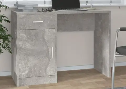 Birou cu sertar și dulap, gri beton 100x40x73 cm lemn prelucrat - 1/5
