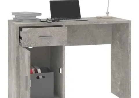 Birou cu sertar și dulap, gri beton 100x40x73 cm lemn prelucrat - 4/5