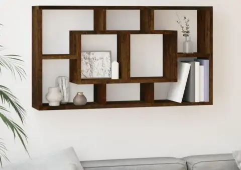 Raft prezentare de perete 8 compartimente, stejar fumuriu - 1/5