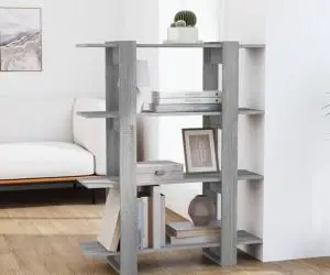 Bibliotecă/Separator cameră, gri sonoma, 100x30x123,5 cm