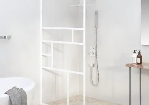 Perete pentru cabină de duș walk-in, alb, 100x195cm, sticlă ESG - 1/5