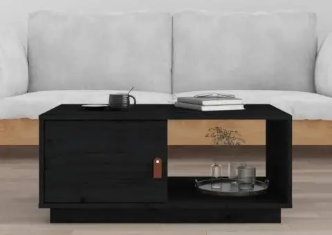 Măsuță de cafea, negru, 80x50x35 cm, lemn masiv de pin - 1/5