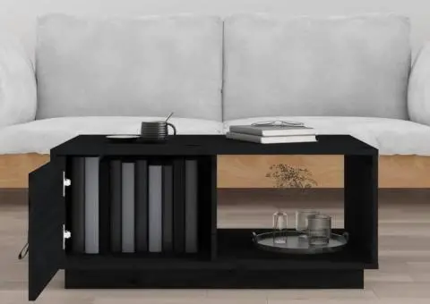 Măsuță de cafea, negru, 80x50x35 cm, lemn masiv de pin - 3/5