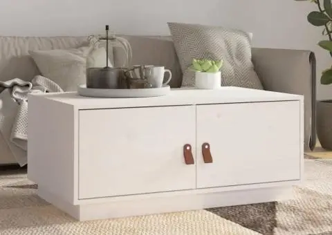 Măsuță de cafea, alb, 80x50x35 cm, lemn masiv de pin - 1/5