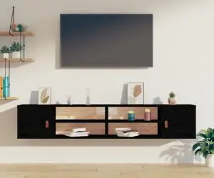 Dulapuri de perete 2 buc. negru, 80x30x30 cm, lemn masiv de pin