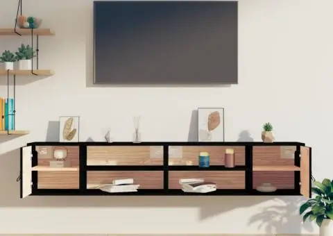 Dulapuri de perete 2 buc. negru, 80x30x30 cm, lemn masiv de pin - 3/5