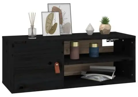 Dulapuri de perete 2 buc. negru, 80x30x30 cm, lemn masiv de pin - 4/5