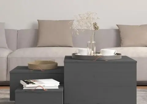 Cutii de depozitare cu capace 3 buc., gri, lemn masiv de pin - 3/5