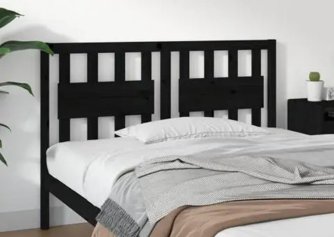 Tăblie de pat, negru, 140,5x4x100 cm, lemn masiv de pin - 1/5