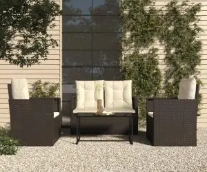 vidaXL Set mobilier de exterior cu perne, 4 piese, negru, poliratan