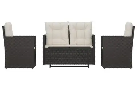 Set mobilier de exterior cu perne, 4 piese, negru, poliratan - 2/5