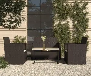 vidaXL Set mobilier de exterior cu perne, 4 piese, negru, poliratan