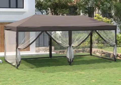 Cort pliabil pentru petrecere pereți laterali, gri taupe, 3x6 m - 1/5