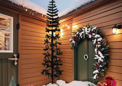 Jumătate brad de Crăciun subțire cu suport, negru, 240 cm - 2/5