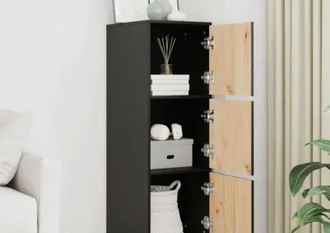 Dulap înalt, negru, 34x40x108,5 cm, lemn masiv de pin - 3/5