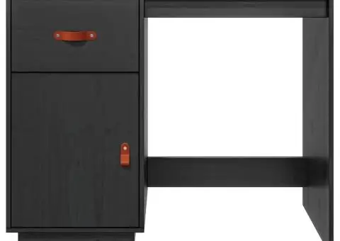 Birou, negru, 95x50x75 cm, lemn masiv de pin - 4/5